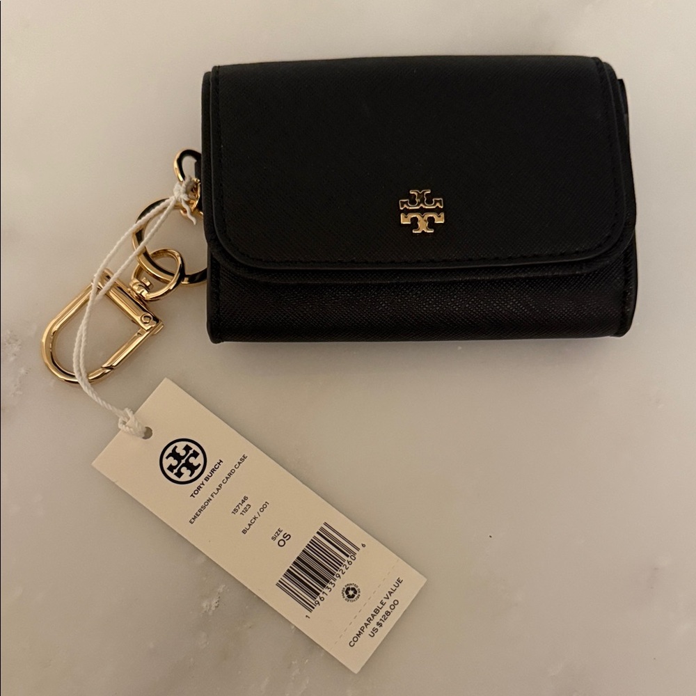 Tory Burch Black Key Holder with Gold Accents